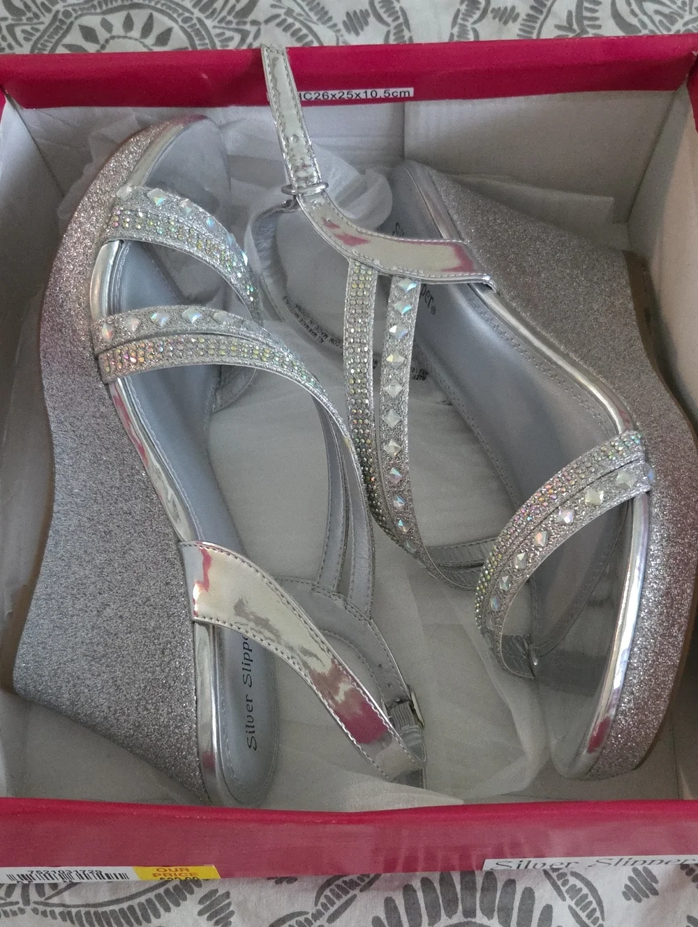 Silver Rhinestone Wedge Sandals for Women